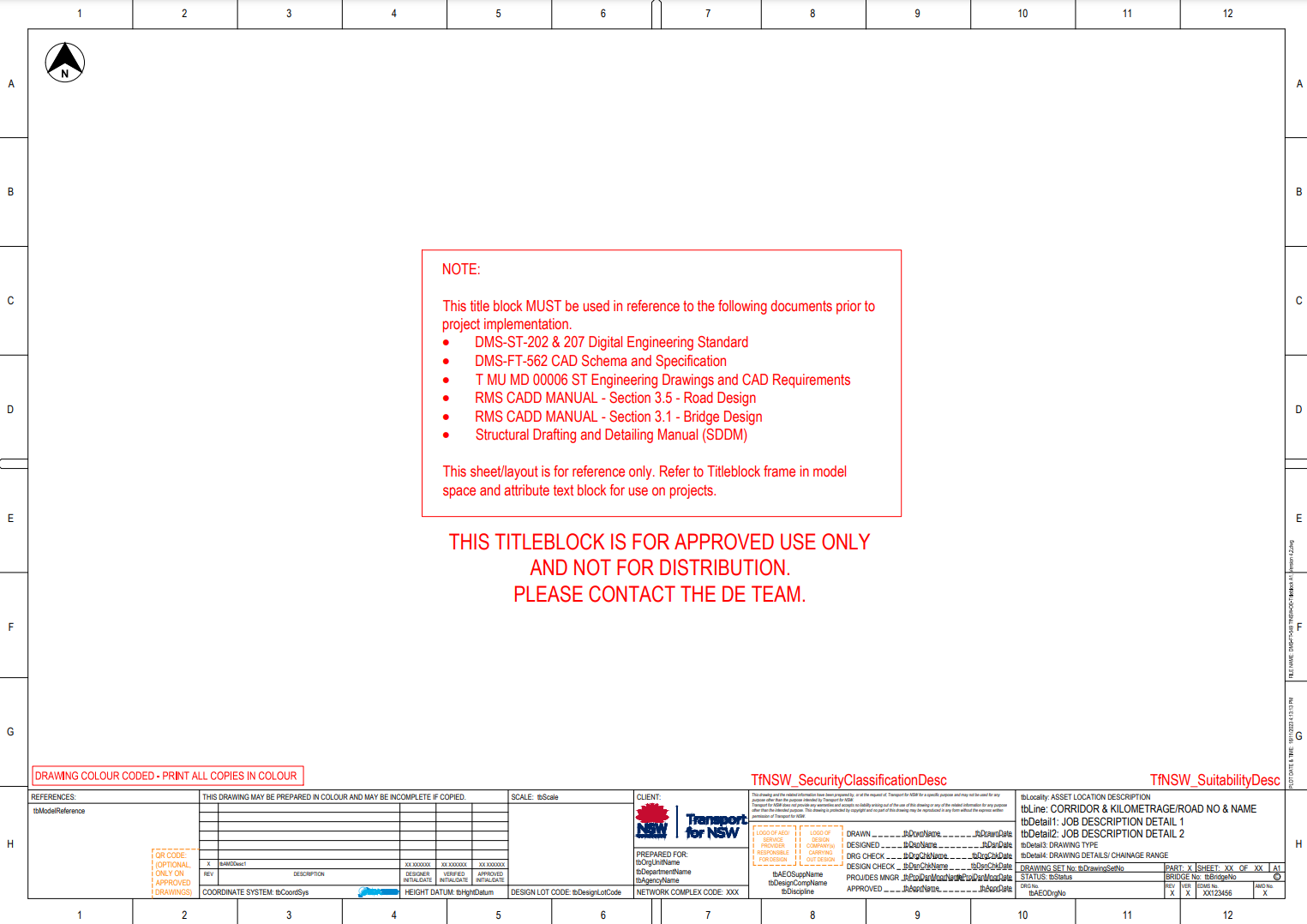 Australia, NSW, TfNSW, DE CAD Title Block Standard Format